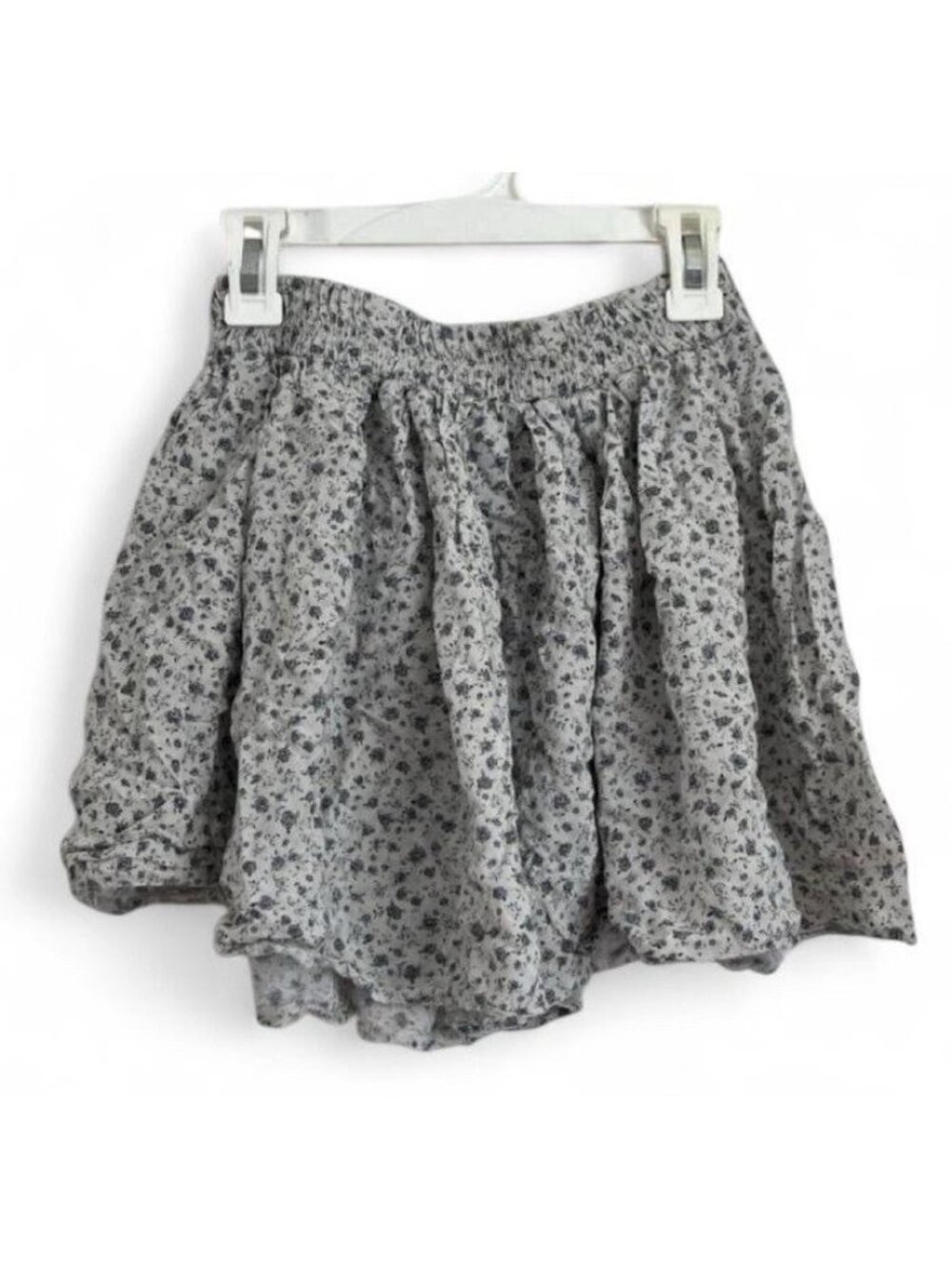 Brandy Melville Floral Mini Skirt One Size White Gray Ditsy Elastic Waist